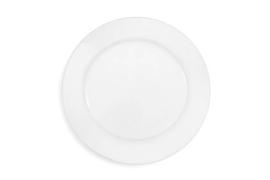 Beyaz arkaplanda beyaz servis tabağı üzerinde üst görünüm. Kavram. İzole edilmiş 