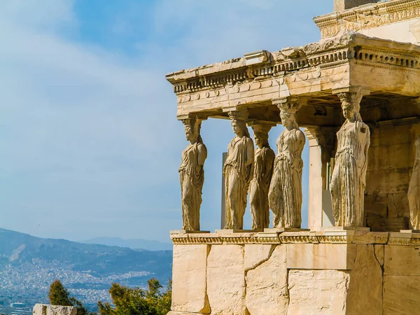 Detail Der Karyatiden Statuen Auf Dem Parthenon Auf Dem Akropolis — Stockfoto