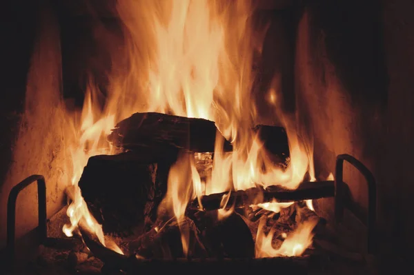 Close Burning Firewood Fireplace — Stock Photo, Image