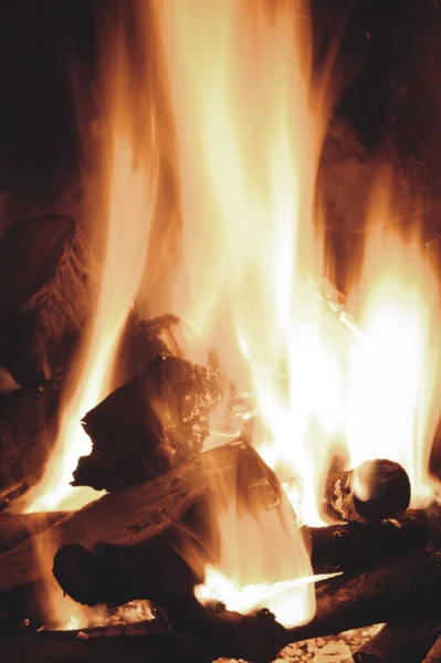 Close Burning Firewood Fireplace — Stock Photo, Image