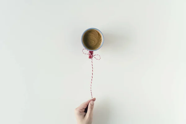 Woman Hand Inflatable Air Flying Balloon Made Cup Coffee Hanging — 图库照片