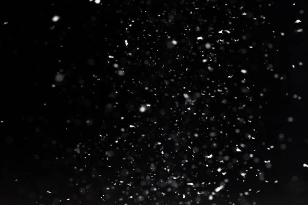 Falling Snow Night Bokeh Lights Black Background Flying Snowflakes Air — Stock Photo, Image