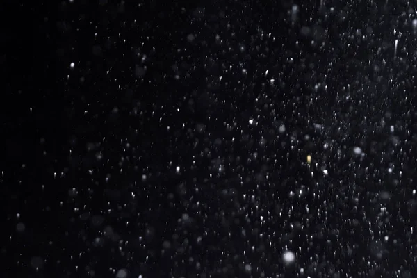 Nieve Cayendo Por Noche Luces Bokeh Sobre Fondo Negro Copos — Foto de Stock