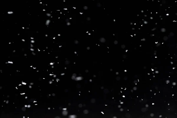 Falling Snow Night Bokeh Lights Black Background Flying Snowflakes Air — Stock Photo, Image