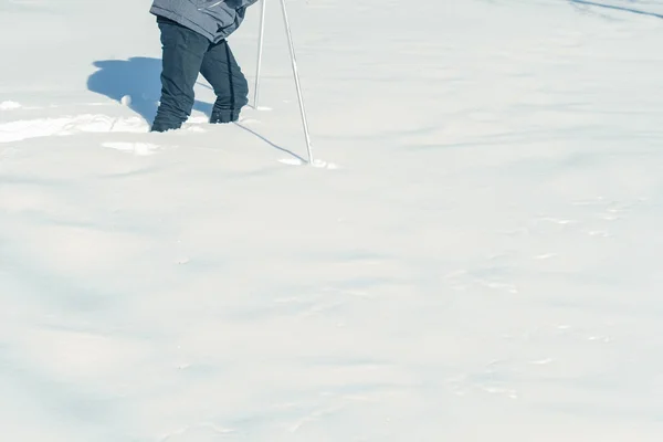 Menino Adolescente Esquis Parque Neve Inverno Drifts — Fotografia de Stock