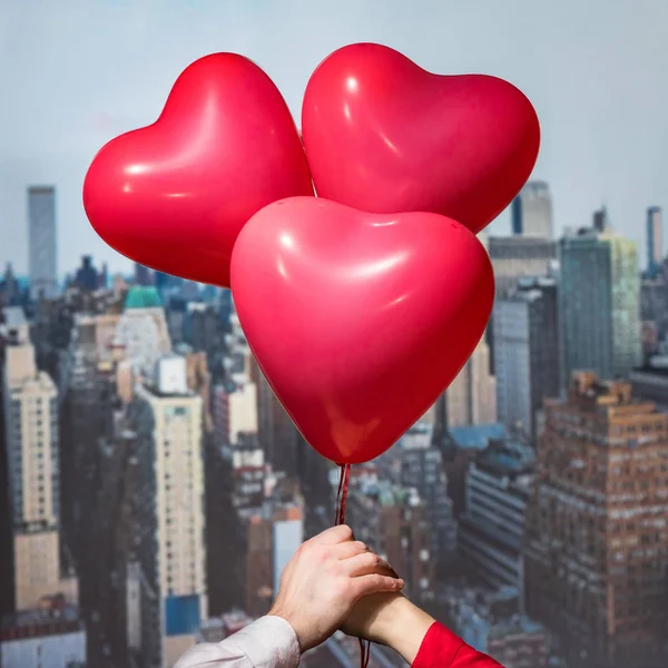 Dia Dos Namorados Cidade Nova Iorque Três Balões Vermelhos Forma — Fotografia de Stock