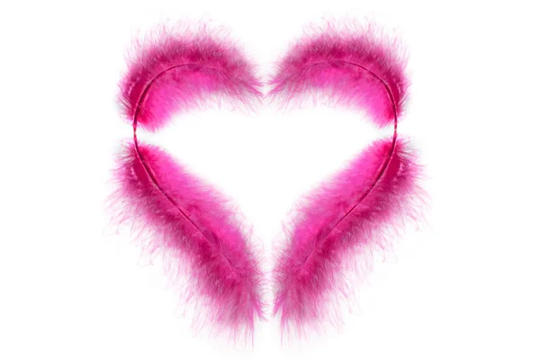 Růžové Peří Podobě Valentýna Srdce Bílém Pozadí Izolované Srdce Pohlednice — Stock fotografie