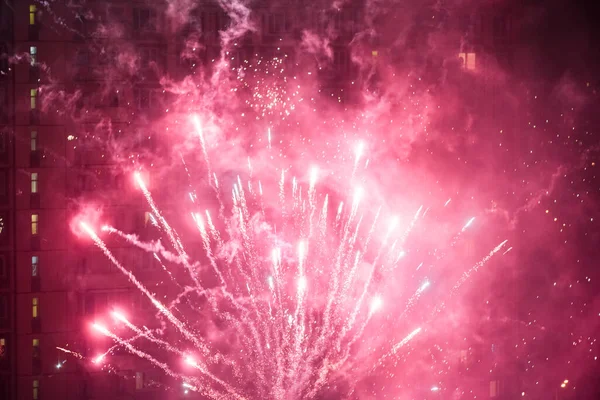 Celebratory Colorful Fireworks Light Night Sky Closeup New Year — Stock Photo, Image
