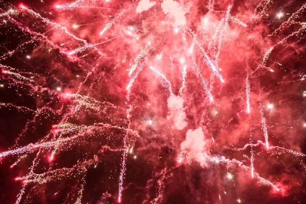 Ein Festliches Buntes Feuerwerk Erhellt Den Nachthimmel Nahaufnahme Neues Jahr — Stockfoto