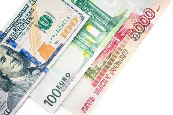 Dolar, avro, ruble banknotlar. Uluslararası para birimleri.