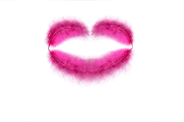 Rosafarbenes Flauschiges Accessoire Form Von Lippen Auf Weißem Hintergrund — Stockfoto