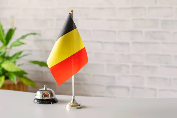 Silver Vintage Bell National Flag Belgium Reception Desk Copy Space — Stock Photo, Image