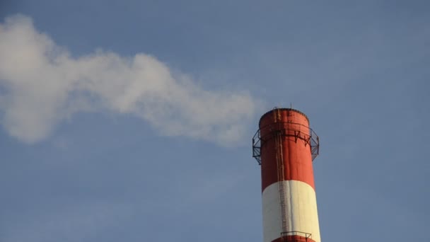Rura elektrowni cieplnej, z której pochodzi dym — Wideo stockowe