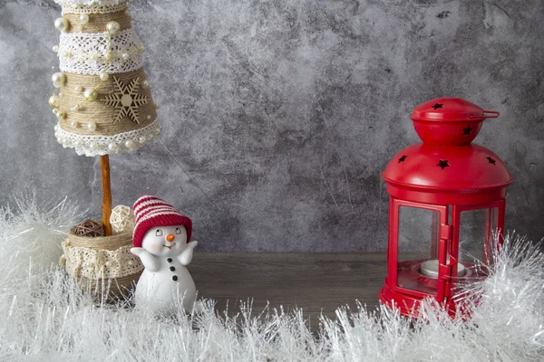 Árvore Natal Decorativa Lanterna Decorativa Vermelha Brinquedos — Fotografia de Stock