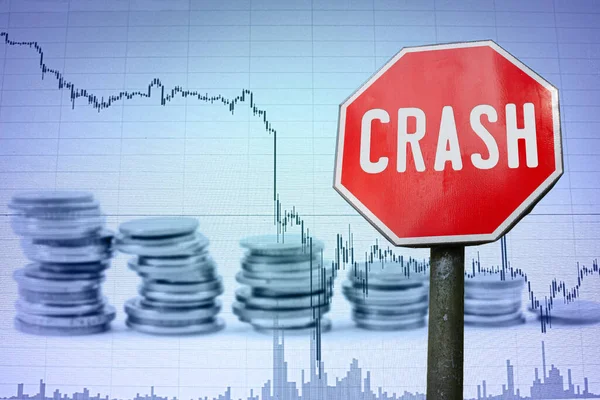 Crash Sign Economy Background Graph Coins Finanční Krach Světové Ekonomice — Stock fotografie