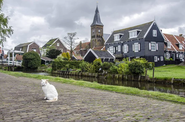 Casas Tradicionales Pesca Madera Canal Gato Marken Países Bajos Vista — Foto de Stock