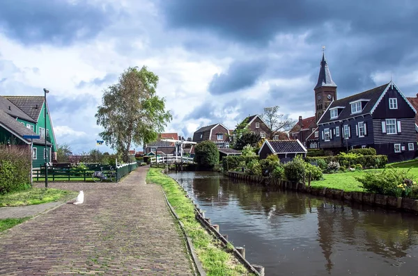 Casas Tradicionales Pesca Madera Canal Gato Marken Países Bajos Típica — Foto de Stock