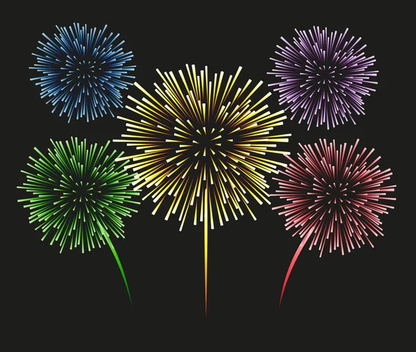 Fireworks ingesteld op een zwarte achtergrond — Stockvector