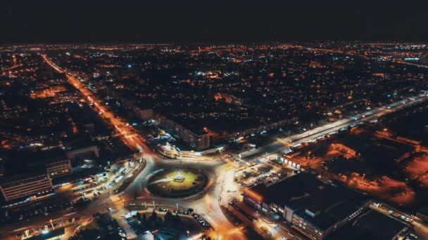 Ciudad Nocturna Lapso Tiempo Con Anillo Intersección Coches Luz Ciudad — Vídeo de stock