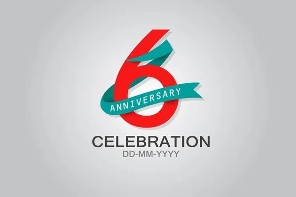 Year Anniversary Blue Ribbon Celebration Logotype Anniversary Logo Red Text — Stock Vector