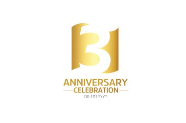 3. yıldönümü, minimalist logo yılları, jübile, tebrik kartı. Doğum günü daveti. Beyaz arkaplandaki Bayrak Altın Alan vektör çizelgesini imzala - Vektör