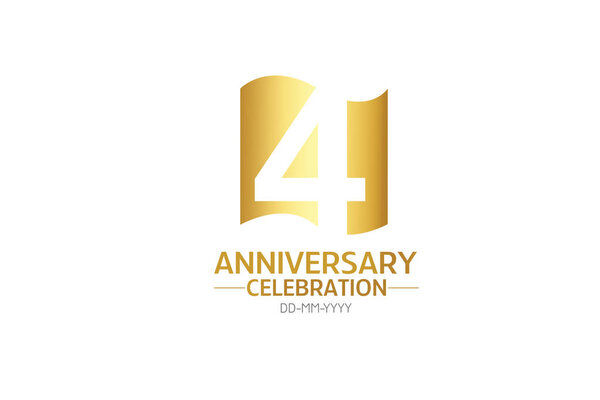 4 year anniversary, minimalist logo years, jubilee, greeting card. Birthday invitation.Sign Flag Gold space vector illustration on white background - Vector