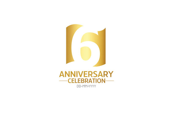 6 year anniversary, minimalist logo years, jubilee, greeting card. Birthday invitation.Sign Flag Gold space vector illustration on white background - Vector