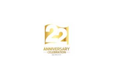 22. yıldönümü, minimalist logo yılları, 22. yıldönümü, tebrik kartı. Doğum günü davetiyesi. 22 yıl tabelası. Beyaz arkaplanda altın uzay vektörü illüstrasyonu - Vektör