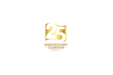 25. yıldönümü, minimalist logo yılları, 25. yıldönümü, tebrik kartı. Doğum günü davetiyesi. 25 yıllık. Beyaz arkaplanda altın uzay vektörü illüstrasyonu - Vektör