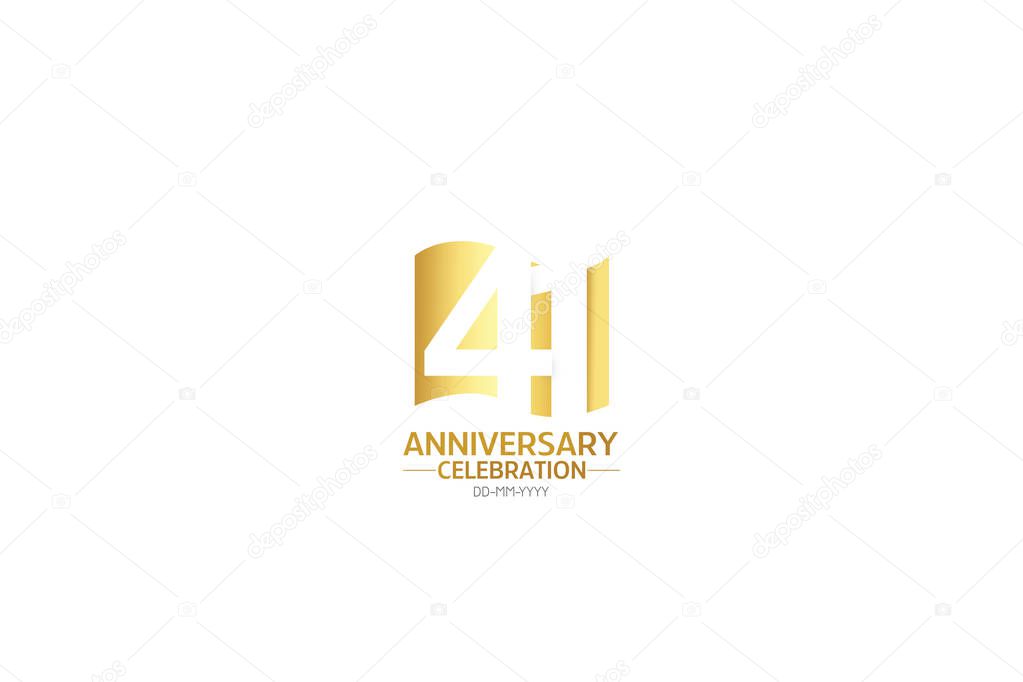 41 year anniversary, minimalist logo years, jubilee, greeting card. Birthday invitation.Sign Flag Gold space vector illustration on white background - Vector