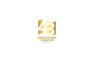 43 year anniversary, minimalist logo years, jubilee, greeting card. Birthday invitation.Sign Flag Gold space vector illustration on white background - Vector