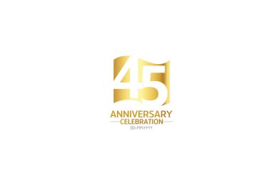 45 year anniversary, minimalist logo years, jubilee, greeting card. Birthday invitation.Sign Flag Gold space vector illustration on white background - Vector