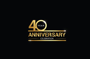 40. yıl dönümü kutlaması logosu. Siyah zemin üzerinde altın ve kıvılcım saçan beyaz renkli bir logo, kutlama için vektör tasarımı, davetiye ve tebrik kartı -