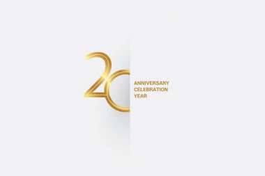 Luxury Golden 20 anniversary, minimalist logo. 20th jubilee, greeting card. Birthday invitation. 20 year sign. Gold space vector illustration on white grey - Vector