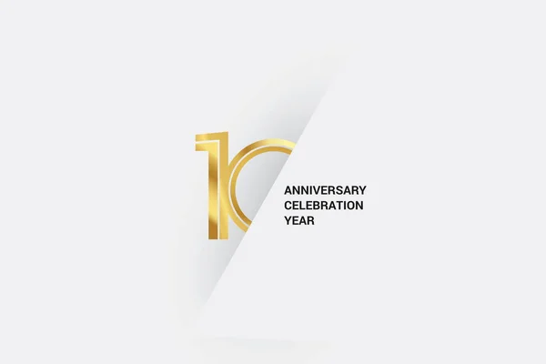 Luxury Golden Anniversario Logo Minimalista Decimo Giubileo Biglietto Auguri Invito — Vettoriale Stock