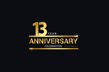 13. yıl dönümü kutlaması logosu. Siyah zemin üzerinde altın ve kıvılcım saçan beyaz renkli bir logo, kutlama için vektör tasarımı, davetiye ve tebrik kartı -