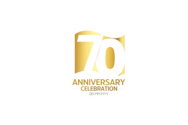 70. yıldönümü, minimalist logo yılları, jübile, tebrik kartı. Doğum günü daveti. Beyaz arkaplandaki Bayrak Altın Alan vektör çizelgesini imzala - Vektör