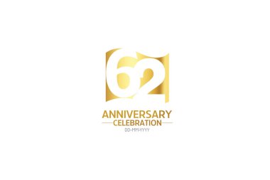 62 yıl dönümü, minimalist logo yılları, yıldönümü, tebrik kartı. Doğum günü daveti. Beyaz arkaplandaki Bayrak Altın Alan vektör çizelgesini imzala - Vektör