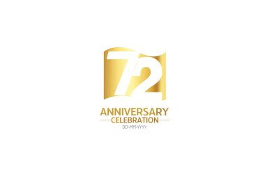 72 yıl dönümü, minimalist logo yılları, yıldönümü, tebrik kartı. Doğum günü daveti. Beyaz arkaplandaki Bayrak Altın Alan vektör çizelgesini imzala - Vektör