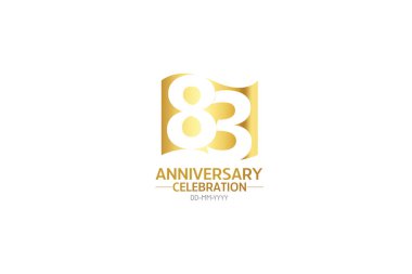 83 yıl dönümü, minimalist logo yılları, yıldönümü, tebrik kartı. Doğum günü daveti. Beyaz arkaplandaki Bayrak Altın Alan vektör çizelgesini imzala - Vektör