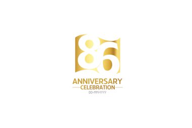 86 yıl dönümü, minimalist logo yılları, jübile, tebrik kartı. Doğum günü daveti. Beyaz arkaplandaki Bayrak Altın Alan vektör çizelgesini imzala - Vektör