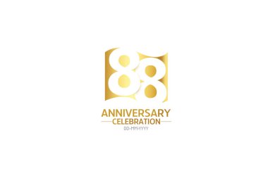 88 yıl dönümü, minimalist logo yılları, jübile, tebrik kartı. Doğum günü daveti. Beyaz arkaplandaki Bayrak Altın Alan vektör çizelgesini imzala - Vektör
