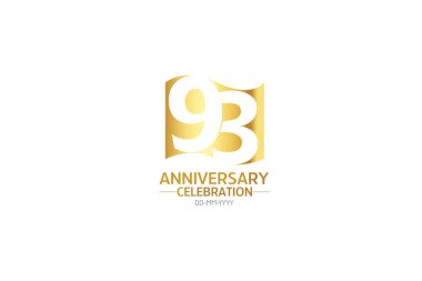 93 yıl dönümü, minimalist logo yılları, yıldönümü, tebrik kartı. Doğum günü daveti. Beyaz arkaplandaki Bayrak Altın Alan vektör çizelgesini imzala - Vektör