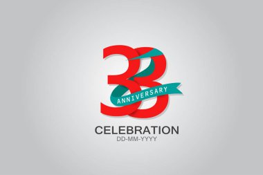 33 'üncü yıl dönümü mavi kurdele kutlama logosu. Siyah arkaplanda izole edilmiş kırmızı metin ve kıvılcım beyaz renk ile yıldönümü logosu, kutlama için vektör tasarımı, davet vektörü