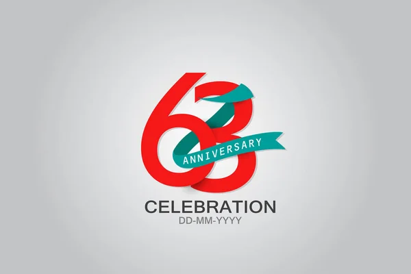 Logotype Célébration Ruban Bleu Ans Logo Anniversaire Avec Texte Rouge — Image vectorielle