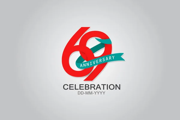 Year Anniversary Blue Ribbon Celebration Logotype Anniversary Logo Red Text — Stock Vector