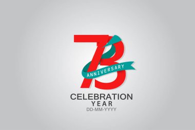 73 'üncü yıl dönümü mavi kurdele kutlama logosu. Siyah arkaplanda izole edilmiş kırmızı metin ve kıvılcım beyaz renk ile yıldönümü logosu, kutlama için vektör tasarımı, davet vektörü