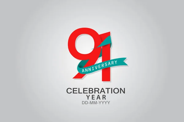 Logotype Célébration Ruban Bleu Ans Logo Anniversaire Avec Texte Rouge — Image vectorielle