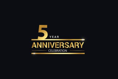 5 year anniversary celebration logotype. anniversary logo with golden and Spark light white color isolated on black background, vector design for celebration, invitation and greeting card - vector clipart