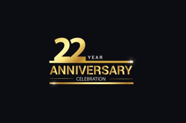 22. yıl dönümü kutlaması logosu. Siyah zemin üzerinde altın ve kıvılcım saçan beyaz renkli bir logo, kutlama için vektör tasarımı, davetiye ve tebrik kartı -